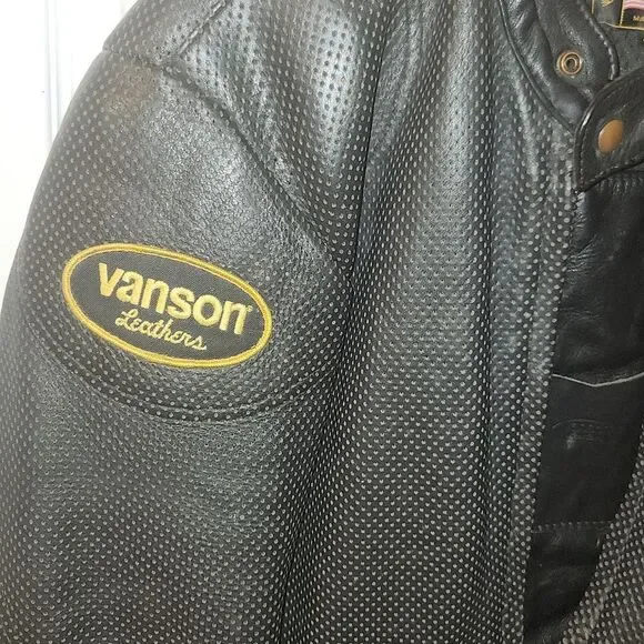 Vanson Black Leather Motorcycle Jacket 44 - Picture 4 of 10